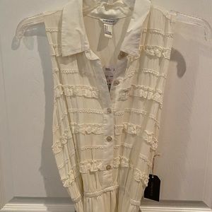 NWT Cream Sheer Hi-Low Belted dress - L